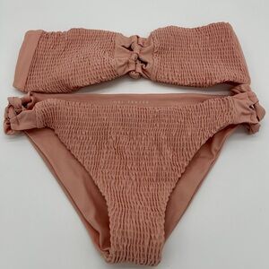Tori Praver Pink Smocked Bikini 2 Piece Swimsuit Medium Top Large Bottoms